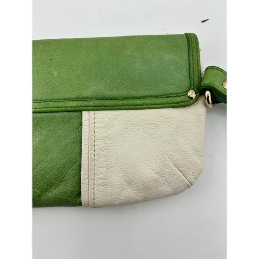 Women's Kate Spade Green and White Leather Clutch